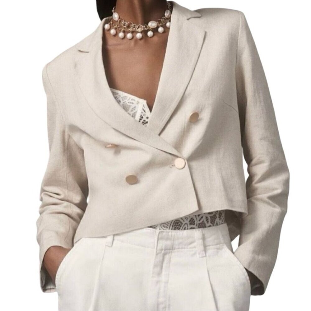 Anthropologie Dolan NWT Pleated Back Cropped Blazer Linen Blend Size M
